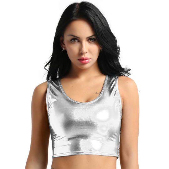 Damen Glänzendes Crop Top im Modernen Stil EB