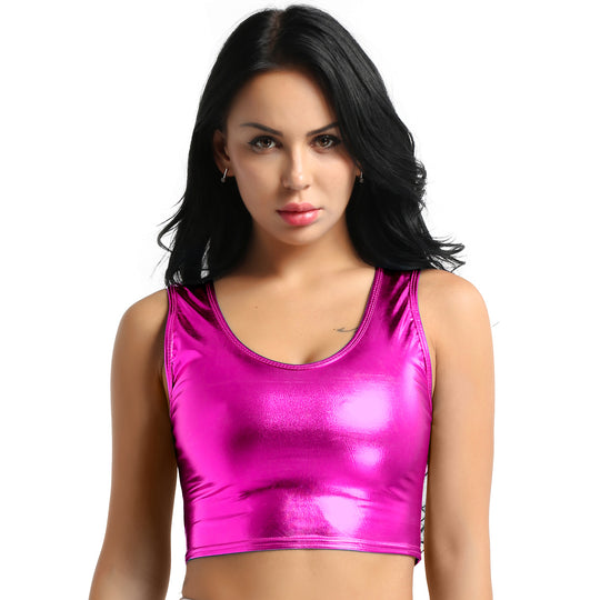 Damen Glänzendes Crop Top im Modernen Stil EB