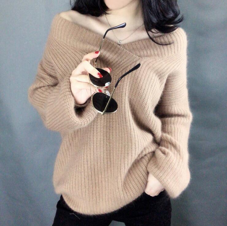 Damen Strickpullover im lässigen Oversized-Stil mit V-Ausschnitt EB