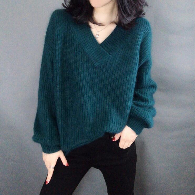 Damen Strickpullover im lässigen Oversized-Stil mit V-Ausschnitt EB