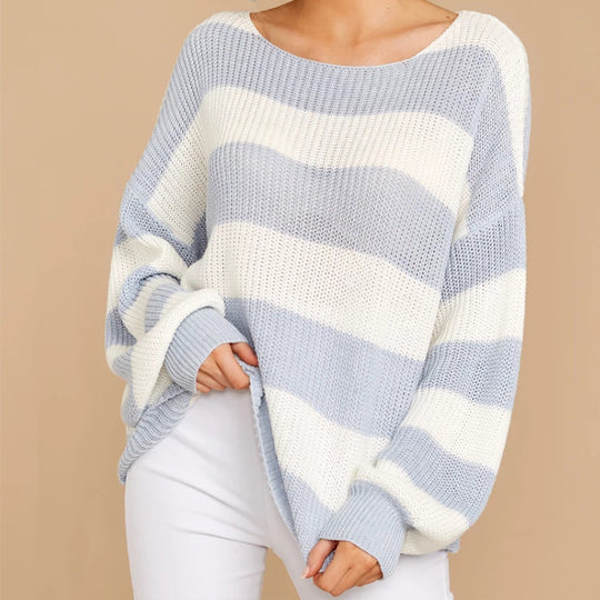 Damen Oversized Strickpullover mit modernem Streifenmuster und lockerer Passform EB