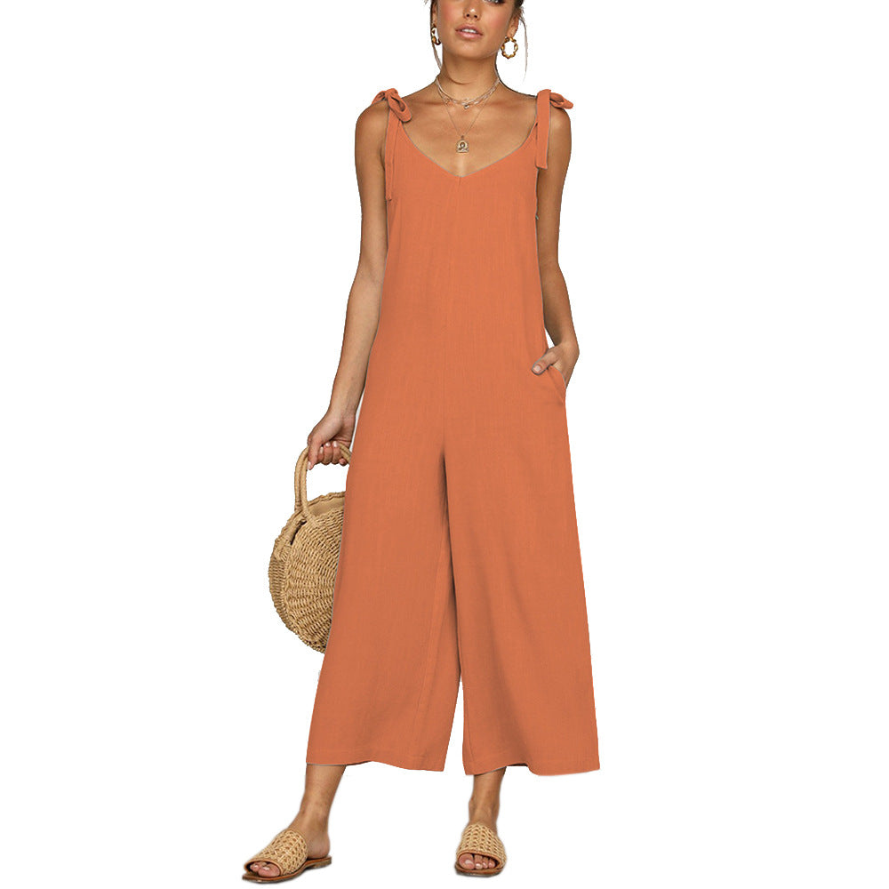 Damen Eleganter Jumpsuit mit Spaghetti-Trägern und weitem Beinschnitt EB