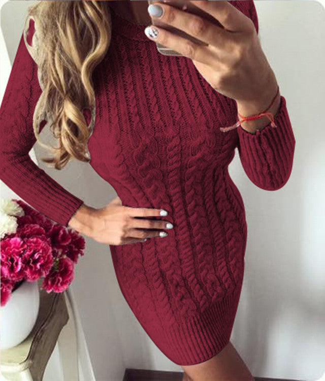 Damen Strickkleid mit großem Kabelmuster und figurbetonter Passform EB