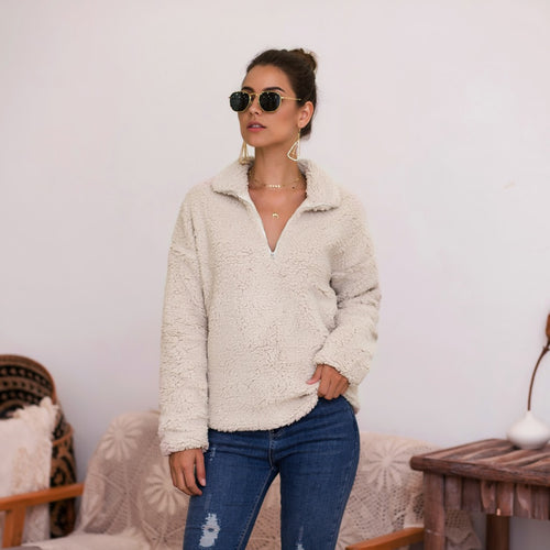 Damen Fleece-Pullover mit halbem Reißverschluss und kuscheligem Schnitt EB