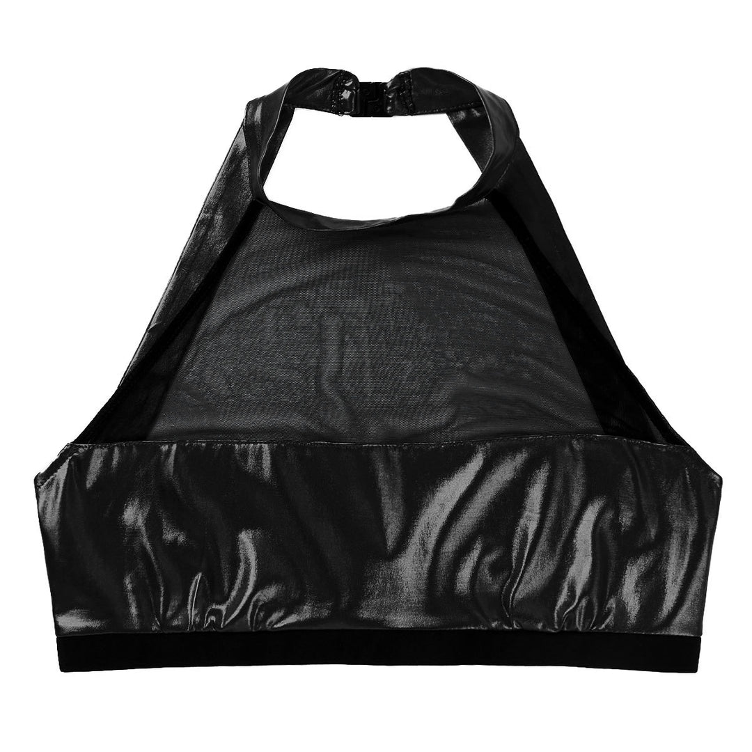 Damen Sportlicher Crop-Top aus glänzendem Material mit dekorativen Rüschen EB