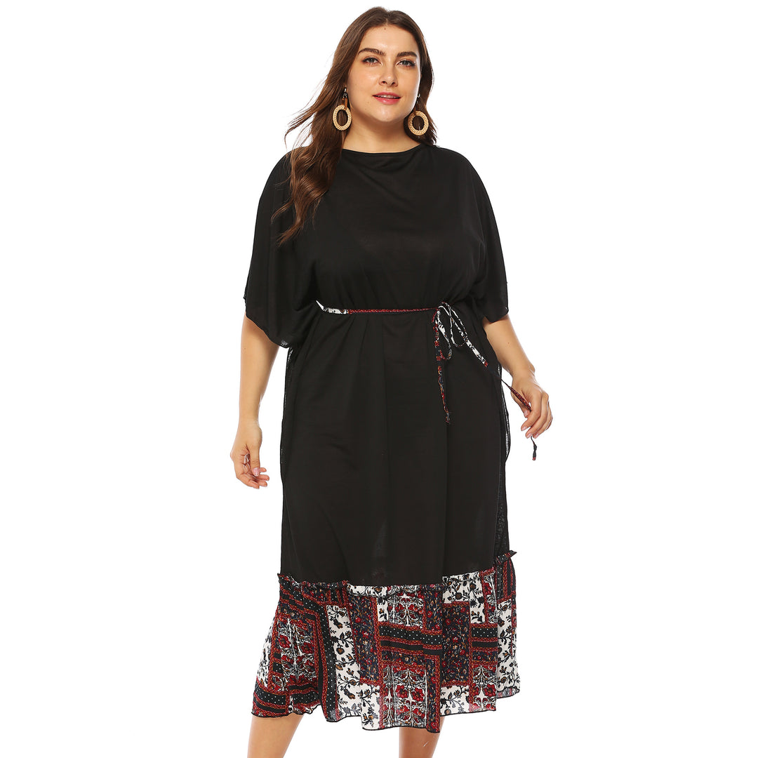Damen Freizeitkleid mit dekorativer Taillenschnürung und floralen Akzenten EB