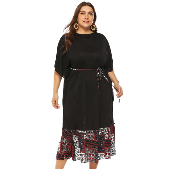 Damen Freizeitkleid mit dekorativer Taillenschnürung und floralen Akzenten EB