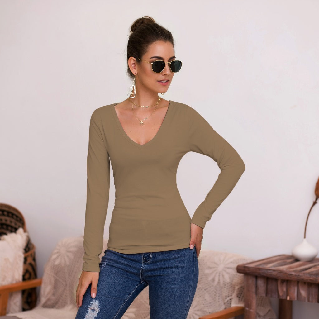Damen Langarmshirt mit V-Ausschnitt und enganliegendem Design EB