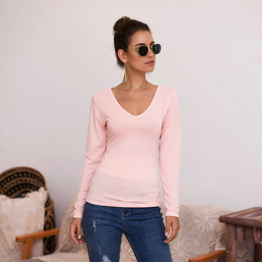 Damen Langarmshirt mit V-Ausschnitt und enganliegendem Design EB