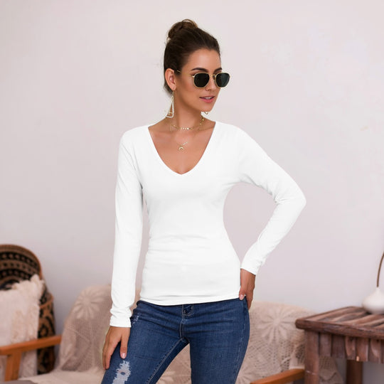 Damen Langarmshirt mit V-Ausschnitt und enganliegendem Design EB