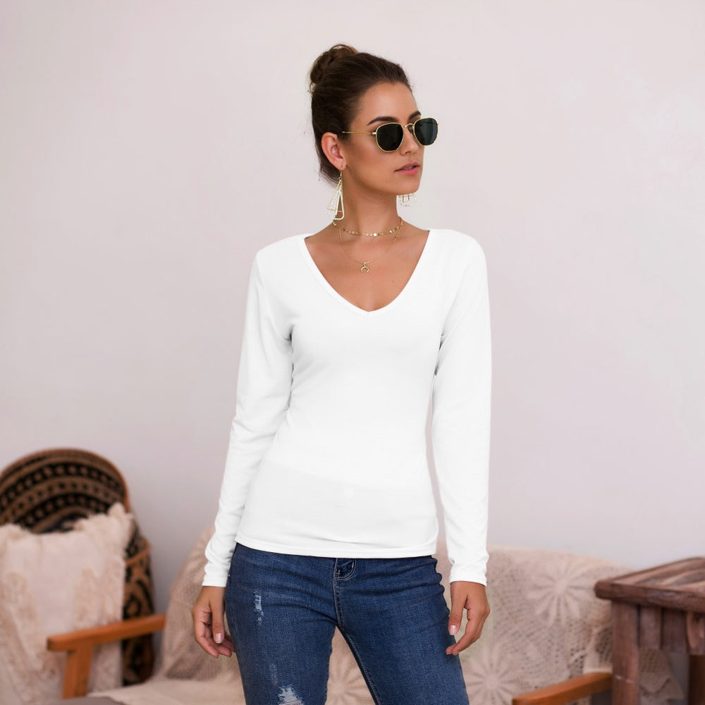 Damen Langarmshirt mit V-Ausschnitt und enganliegendem Design EB