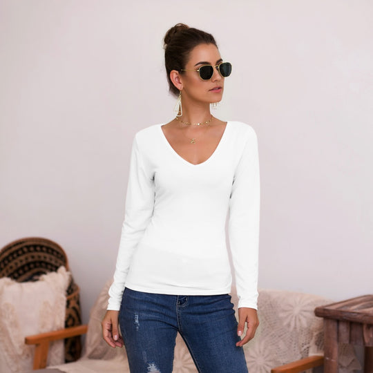 Damen Langarmshirt mit V-Ausschnitt und enganliegendem Design EB