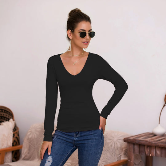 Damen Langarmshirt mit V-Ausschnitt und enganliegendem Design EB