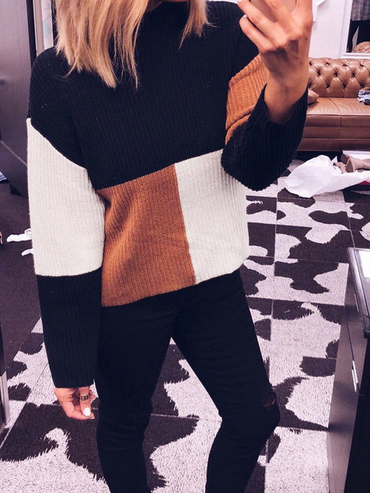 Damen Strickpullover mit modernen Blockstreifen EB