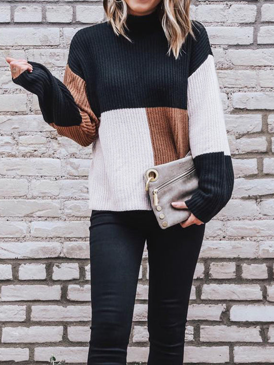Damen Strickpullover mit modernen Blockstreifen EB