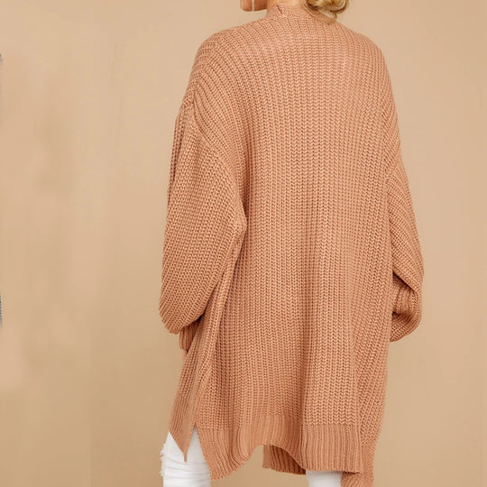 Damen Grobstrick Pullover mit weitem Schnitt und seitlichen Schlitzen EB