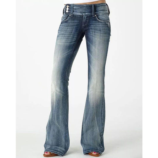 EB | Beliebte Weinlese Seitenknopf Hohe Taille Skinny Jeans