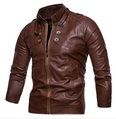 Herren modische Kunstlederjacke mit asymmetrischem Reißverschluss und Steppnähten EB