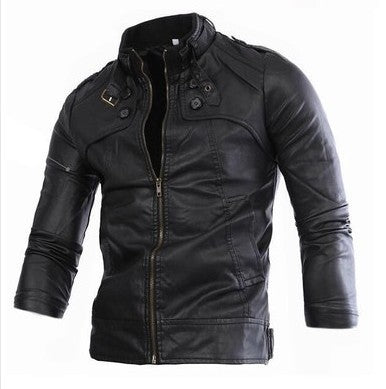 Herren modische Kunstlederjacke mit asymmetrischem Reißverschluss und Steppnähten EB