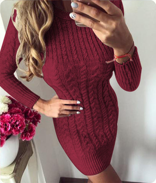 Damen Strickkleid mit wunderbar strukturiertem Zopfmuster EB