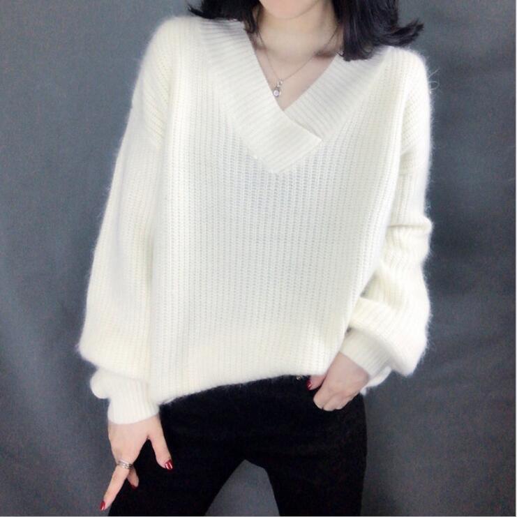 Damen Strickpullover im lässigen Oversized-Stil mit V-Ausschnitt EB