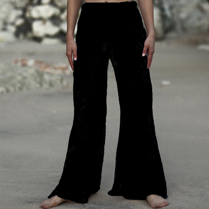 Damen Luftige Leinenhose mit breitem Beinausschnitt und elastischem Bund EB