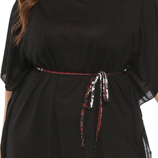 Damen Freizeitkleid mit dekorativer Taillenschnürung und floralen Akzenten EB
