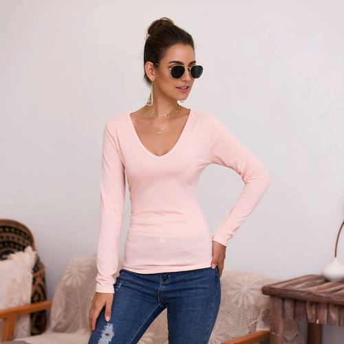 Damen Langarmshirt mit V-Ausschnitt und enganliegendem Design EB