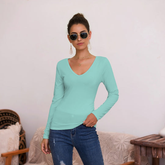 Damen Langarmshirt mit V-Ausschnitt und enganliegendem Design EB
