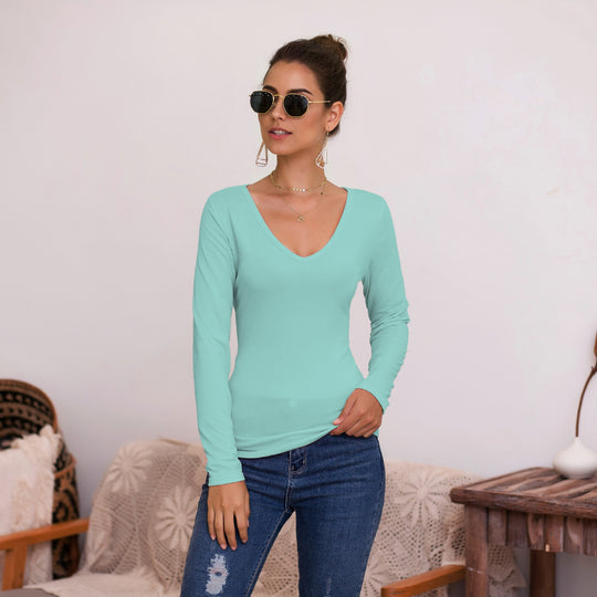 Damen Langarmshirt mit V-Ausschnitt und enganliegendem Design EB