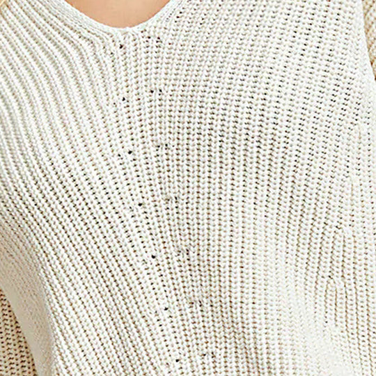 Damen V-Ausschnitt Strickpullover mit lockerer Passform und feinem Netzdesign EB