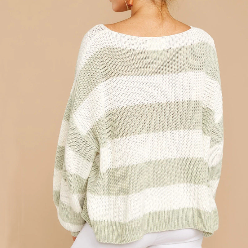 Damen Oversized Strickpullover mit modernem Streifenmuster und lockerer Passform EB