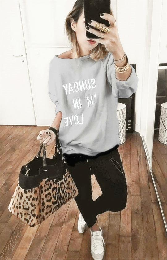 Damen lässiger Sweatshirt mit weitem Schnitt und Schriftzug EB