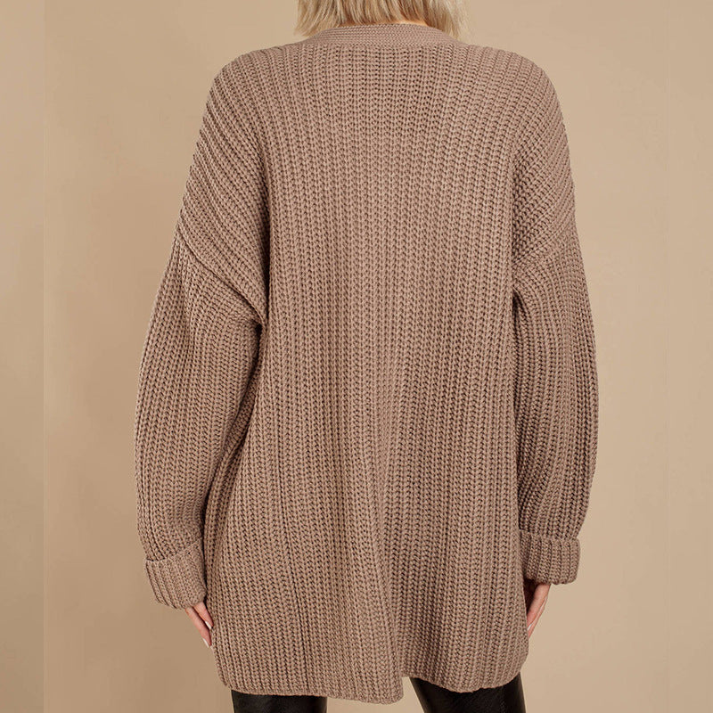 Damen lässiger Strickmantel mit oversized Schnitt und strukturiertem Gewebe EB