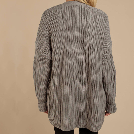 Damen lässiger Strickmantel mit oversized Schnitt und strukturiertem Gewebe EB