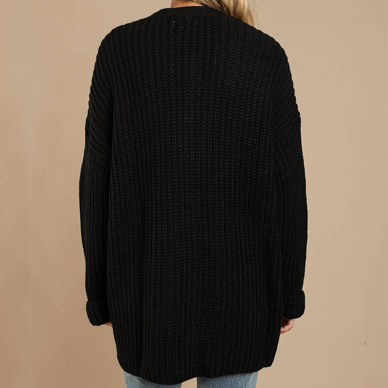 Damen lässiger Strickmantel mit oversized Schnitt und strukturiertem Gewebe EB
