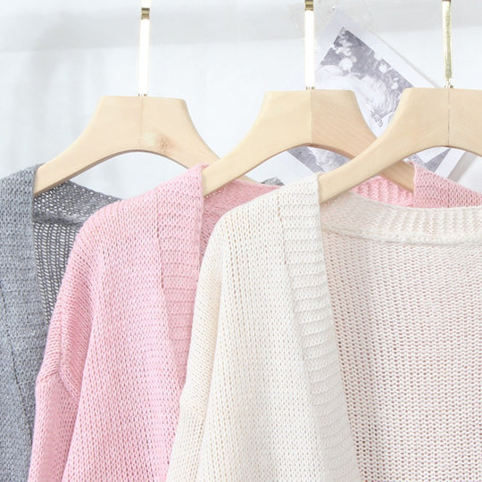 Damen gemütliche Strickjacke mit offenen Fronten und dekorativen Taschen EB