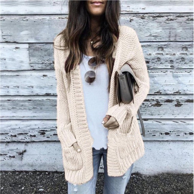 Damen Grobstrick-Cardigan mit aufgesetzten Taschen und lässigem Schnitt EB