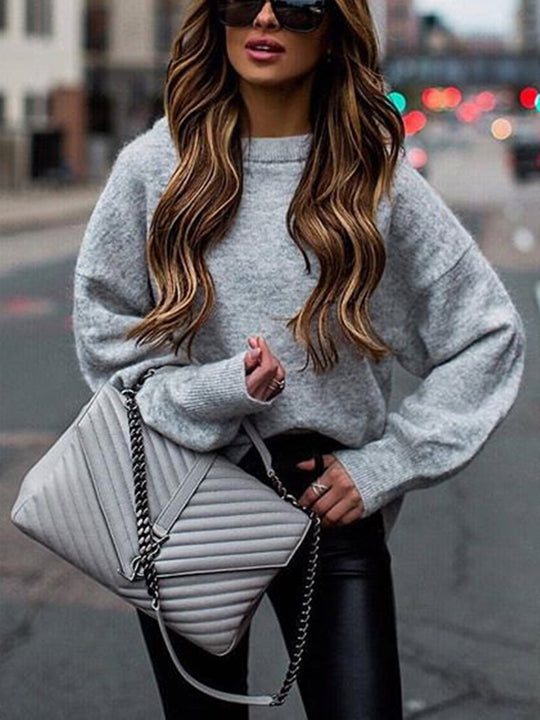 Damen lässiger Pullover mit ballonförmigen Ärmeln und elegantem Schnitt EB