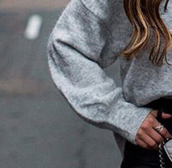 Damen lässiger Pullover mit ballonförmigen Ärmeln und elegantem Schnitt EB