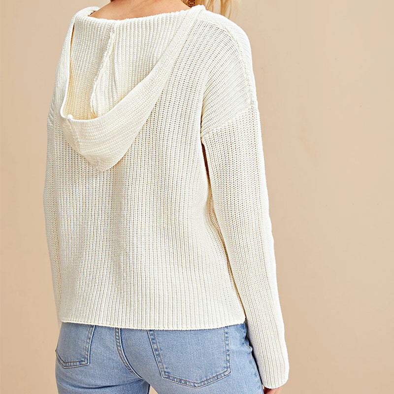 Damen V-Ausschnitt Strickpullover mit lockerer Passform und feinem Netzdesign EB