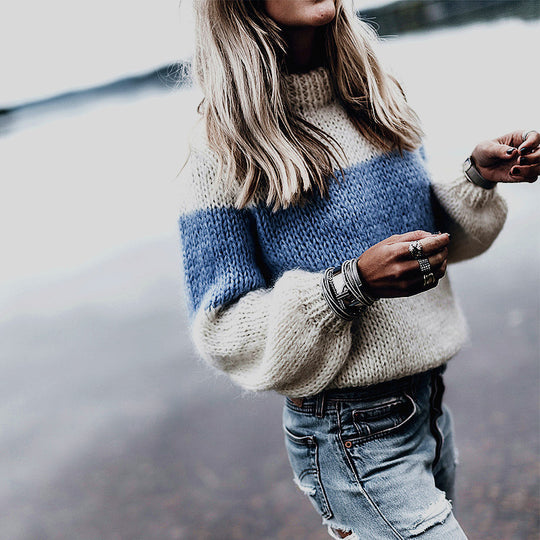Damen gemütlicher Strickpullover mit modernem Lochmuster EB