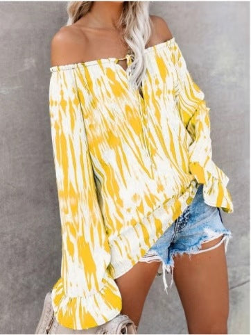 Damen Freizeitbluse mit Off-Shoulder Schnitt und lässigen Rüschendetails EB