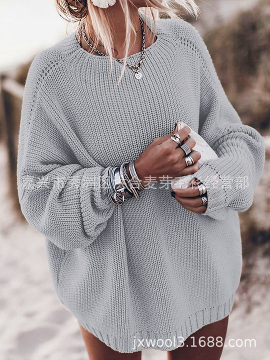 Damen Oversized Strickpullover mit luftigen Maschen und Seitenschlitzen EB