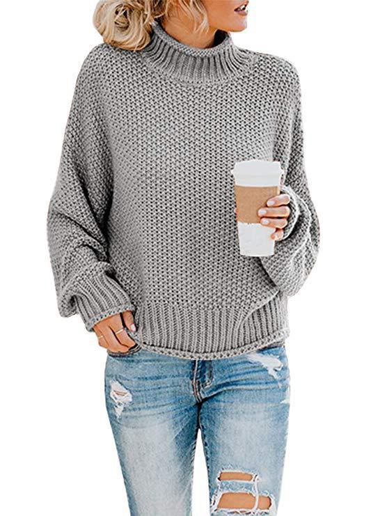 Damen Grobstrickpullover mit hohem Kragen und lässigem Schnitt EB