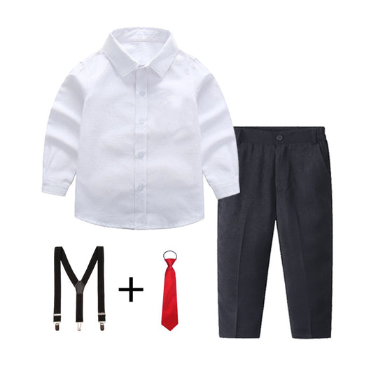 Damen elegantes Baumwollhemd mit schicken Hosen und Hosenträgern EB