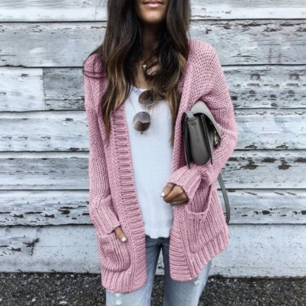 Damen Offene Strickjacke mit tiefen Taschen und strukturierter Oberfläche EB