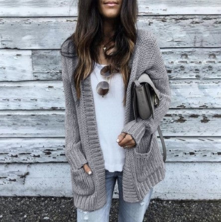Damen Offene Strickjacke mit tiefen Taschen und strukturierter Oberfläche EB
