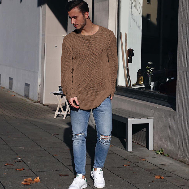 Herren langer Strickpullover mit strukturiertem Muster und lässigem Schnitt EB