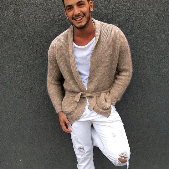 Herren Strickjacke mit modischem Gürtel und lässigem Schnitt EB